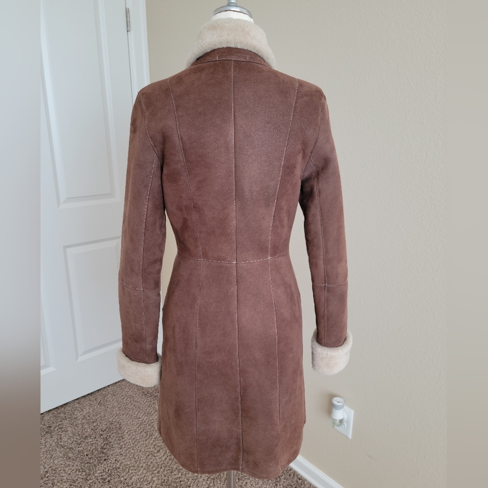 Gena Vintage 100% Genuine Shearling Wool Brown Military Style Pea Coat Size XS - Picture 5 of 12